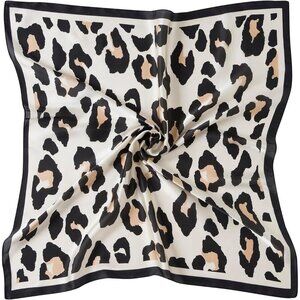 Women Beige Leopard Headscarf Satin Bandana Pattern Polyester Breathable Scarves